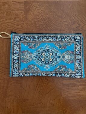 Turquoise Bohemian Embroidered Zip Clutch
